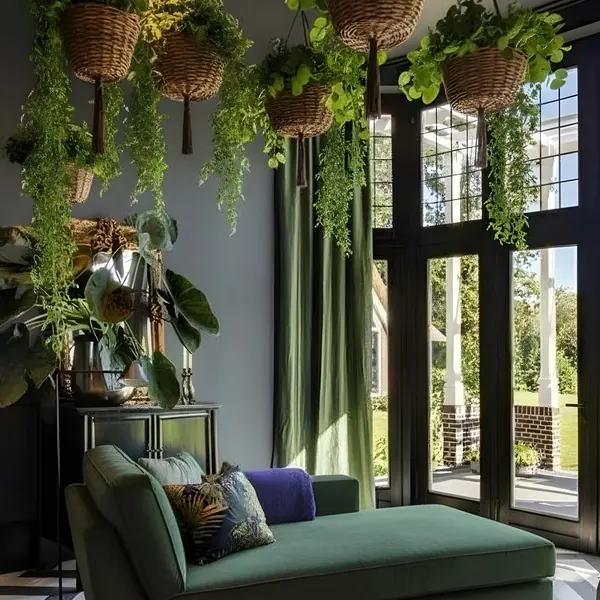 Entree met groene chaise longue
